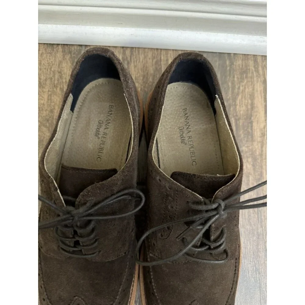 Banana Republic Ortholite Size 10M Brown Suede‎ Longwings Wing Tip Dress Shoes